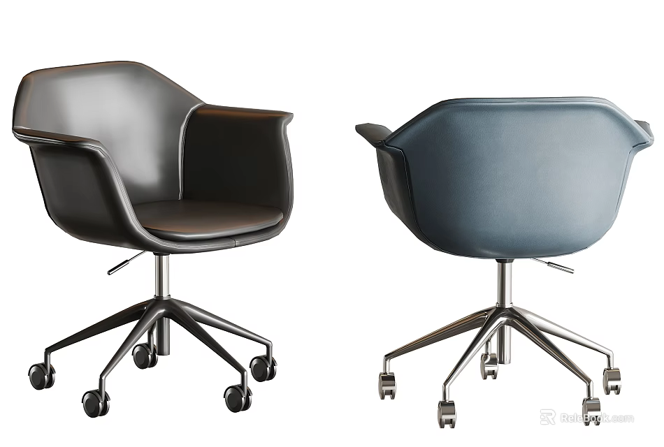 Modern Office Chairs In Black And Blue With Armrests Metal Base And Casters 3d model 