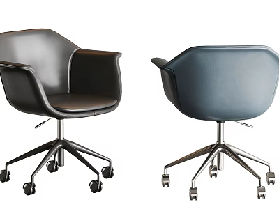 Modern Office Chairs In Black And Blue With Armrests Metal Base And Casters 3d model