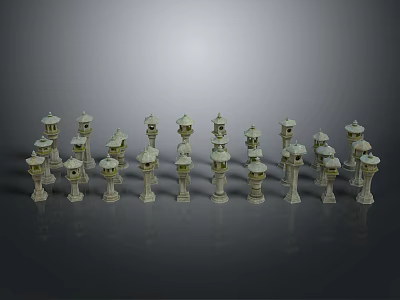 White Decorative Tower Models Arranged On Gray Background For 3d model