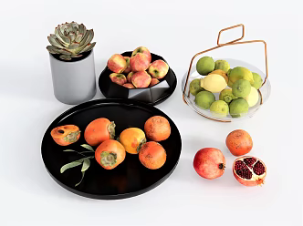 Modern fruit vegetable persimmon pear pomegranate plate apricot 3d model