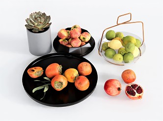 Modern fruit vegetable persimmon pear pomegranate plate apricot 3d model