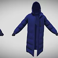 Blue Long Quilted Hooded Puffer Coat Design With Open And Closed Hood 3d model