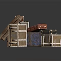 Vintage Assorted Suitcases And Storage Trunks Stacked With Wooden Leather Crates