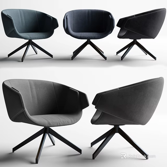 Modern Single Sofa With Dark Gray Upholstery And Black Metal Legs For Living Room 3d model 