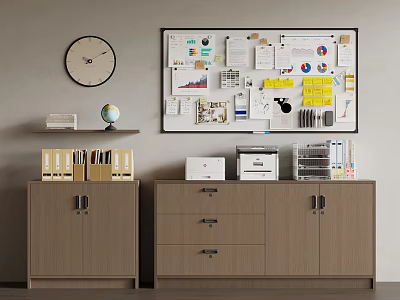 Efficient Office Space With Office Appliances Including Printer Bulletin Board File Folders And Filing Cabinets 3d model