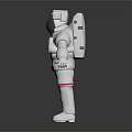 Man In White Spacesuit With Black Helmet And Red Stripes On Legs Standing