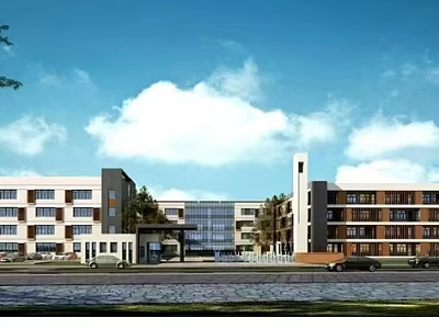 Modern School Kindergarten Teaching Building Campus Playground Aerial View