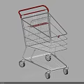 Public Facility Shopping Cart Featuring Red Handle Metal Frame And Four Wheels For Supermarkets