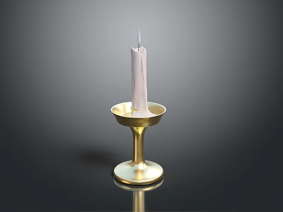 Elegant Golden Candlestick With White Candle On Black Surface And Reflection 3d model