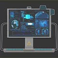 Advanced Tech Workstation With Blue Digital Interface Data Charts And Keyboard Setup