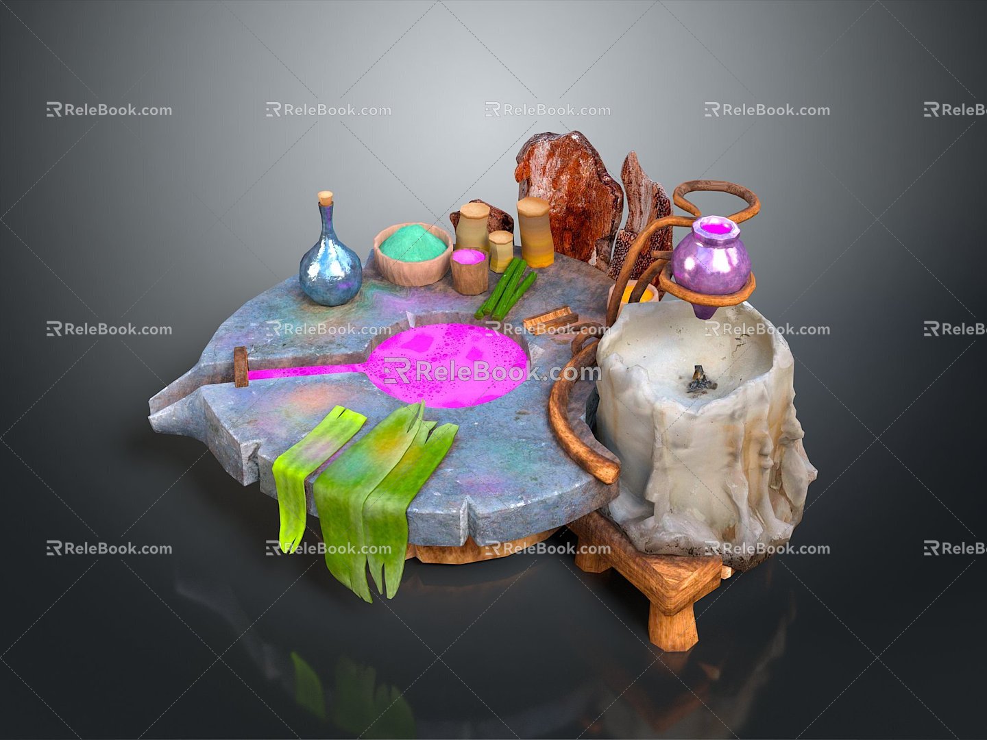 Apothecary Potion Table Alchemist Alchemist Magic Scene Magic Lab Magic Scene 3d model