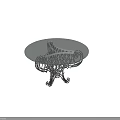 Round Glass Top Dining Table With Intricate Black Metal Wrought Iron Base And Curved Details