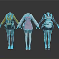 Three Mannequins Displaying Different Style Costumes In Yellow Pink And Black