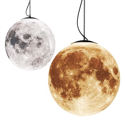 Moon Shaped Spherical Pendant Lights with White and Gold Decorative Design 3d model