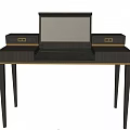 Dark Wooden Desk With Two Side Drawers Gold Handles And Slim Legs