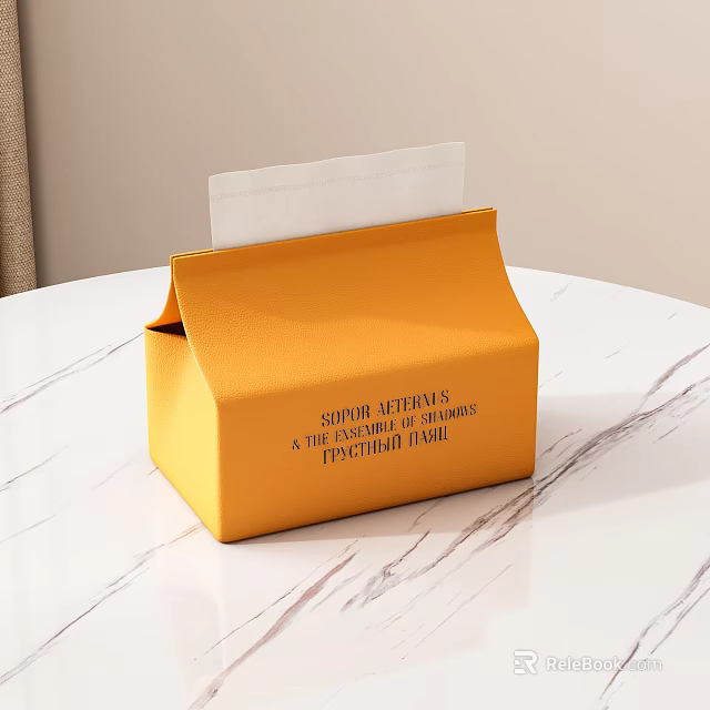 Practical Yellow Tissue Box for Home Use Placed on Marble Tabletop Daily Living Essential 3d model 