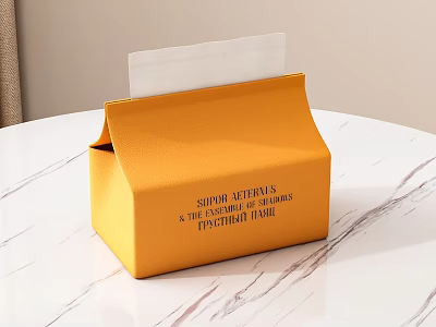 Practical Yellow Tissue Box for Home Use Placed on Marble Tabletop Daily Living Essential 3d model
