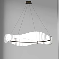 Modern Curved Chandelier With Striped White Shade And Black Metal Frame