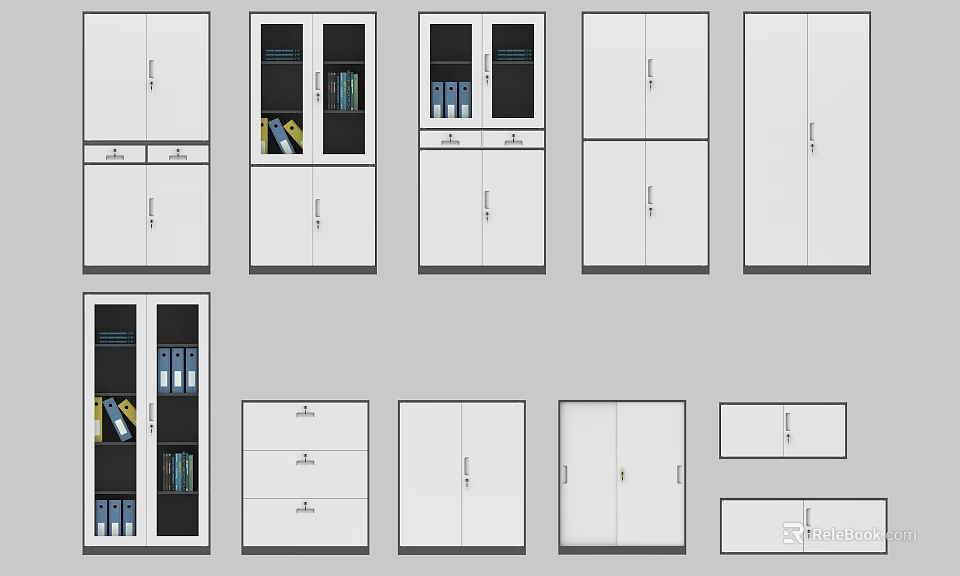 Stylish Bookcase Furniture Designs With Glass Panel Doors Drawers And Open Shelves 3d model 
