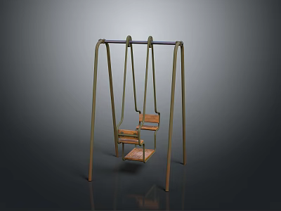 Elegant Modern Swing Design With Double Wooden Seats And Sturdy Metal Frame 3d model