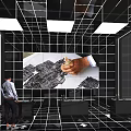Grid Room Interior With Human Figure Large Wall Art And Black Cubes 3d model