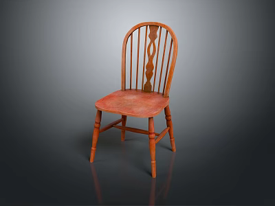 Traditional Wooden Accent Chair With Carved Backrest Red Cushioned Seat Classic Design 3d model