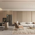 Modern Luxury Living Dining Room Interior With Wooden Walls Sofa And Textured Rug