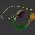 Stylish Modern Wired Headphones With Orange Black Color Geometric Design And Neon Blue Lights