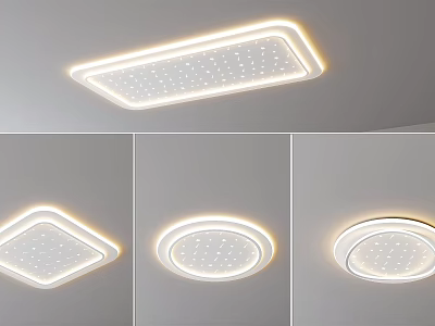 Modern White Ceiling Lights with Different Shapes LED Beads and Gold Trim Design 3d model