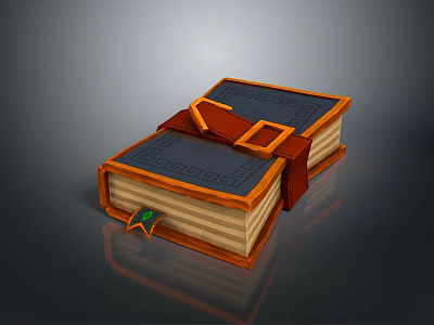 Decorative Wooden Book Box With Black Cover Geometric Patterns Leather Strap And Green Accent 3d model
