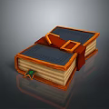 Decorative Wooden Book Box With Black Cover Geometric Patterns Leather Strap And Green Accent