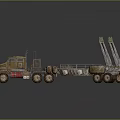 Rustic Brown Heavy Transport Truck Featuring Long Flatbed And Metal Frame With Multiple Wheels