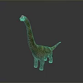 Realistic 3D Sauropod Dinosaur Standing With Red Head Long Neck Brown Yellow Striped Body
