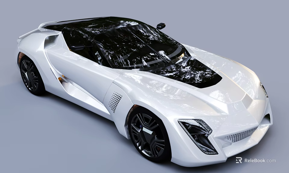 Modern White Sports Car with Sleek Aerodynamic Body Black Roof and Stylish Wheels 3d model 