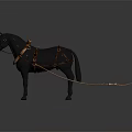 Horse Riding Equipment With Brown Saddle Harness And Wooden Traction Device 3d model