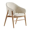 Light Beige Upholstered Accent Chair with Curved Backrest Armrests and Wooden Legs in Modern Style
