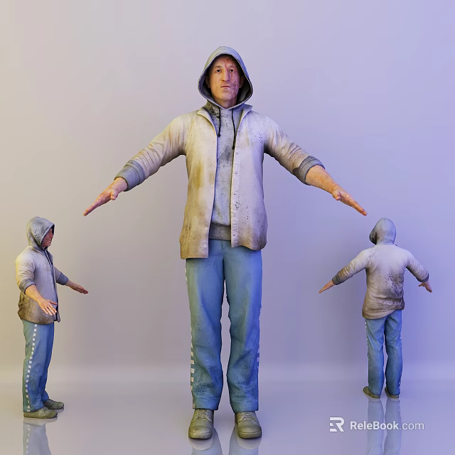Detailed 3D Model of Man Wearing Hoodie and Jeans with Multiple Views 3d model 