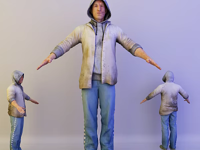Detailed 3D Model of Man Wearing Hoodie and Jeans with Multiple Views 3d model