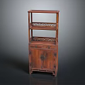 Traditional Wooden Storage Shelf Cabinet with Carved Details Open Shelf and Cabinet Door