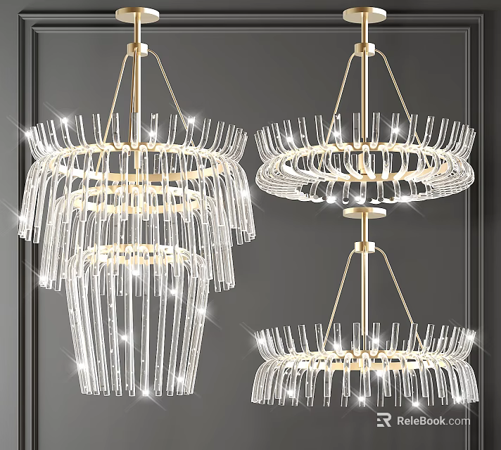 Modern Crystal Chandeliers With Golden Frame Layered Design And Sparkling Light 3d model 
