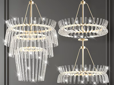 Modern Crystal Chandeliers With Golden Frame Layered Design And Sparkling Light 3d model