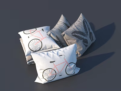 Modern Stylish Decorative Throw Pillows with Bicycle Pattern and Leaf Design 3d model