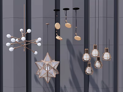 Contemporary Chandeliers With Various Designs Metallic Frames And Glass Shades 3d model