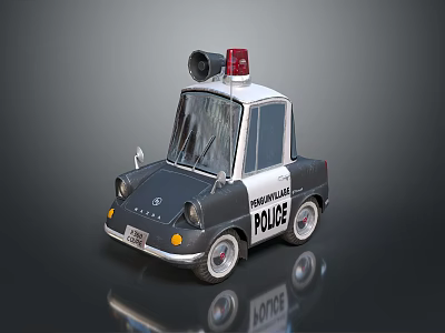 Cartoon Style Police Car Model With Siren Light Megaphone Gray White Body 3d model