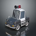 Cartoon Style Police Car Model With Siren Light Megaphone Gray White Body