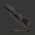 Rusted Metal Device With Curved Bracket And Circular Base On Display Stand