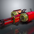 Red And Green Mechanical Device With Cylindrical Tanks Handle And Industrial Pipes