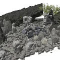 Natural Stone And Wood Elements In Rustic Outdoor Garden Landscape Setup