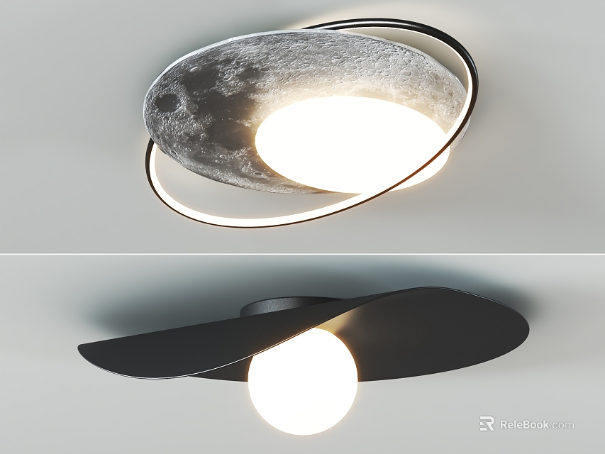 Ceiling Lights With Creative Lunar Inspired And Geometric Shaped Designs 3d model 