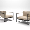 Modern Minimalist Single Sofa with Metal Frame and Beige Cushion Design 3d model